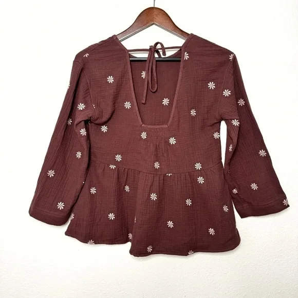 Madewell Embroidered Lightspun Peplum Open-Back Top size XS NWT $88 - Picture 5 of 9